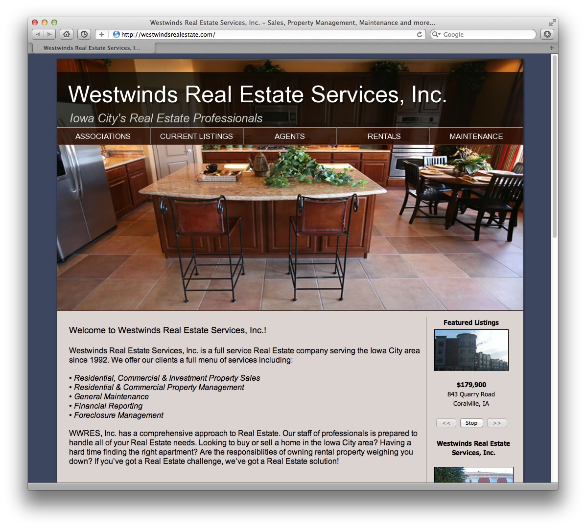 Westwinds Real Estate site by Iowa City site Designers